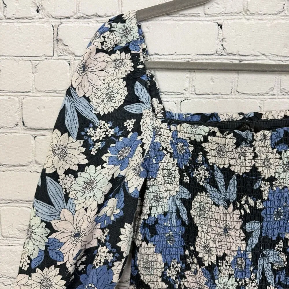 J Crew Linen Daydream Dress in Blue Zinnia Floral Print Women XS Knee Length